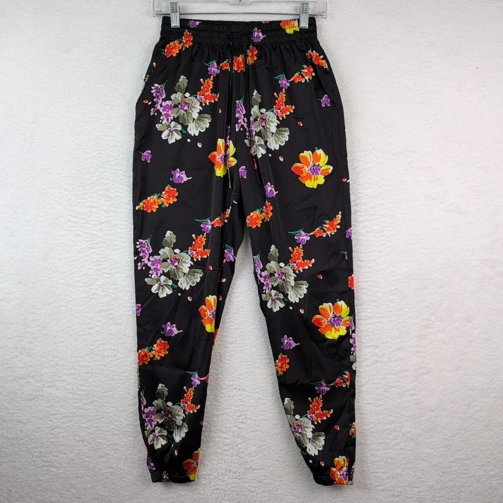 NWT Savage x Fenty Night Blooms Satin Pajama Set Women's XS Black Floral‎